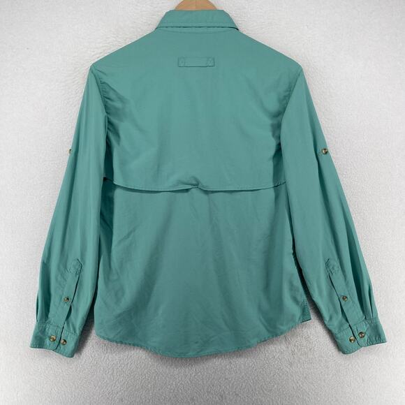 LL BEAN Shirt Womens M Vented Camp Fishing Roll Tab Sleeve Hunting Mesh Green - Picture 3 of 13
